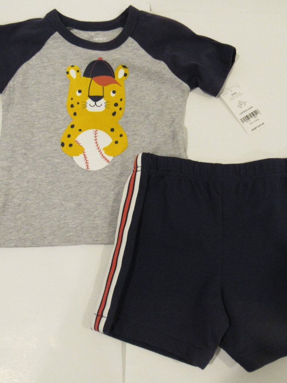 NEW:  CARTER'S $24 TWO-PIECE BOY'S BASEBALL SHORTS & SHIRT SET SIZE 24 MONTHS